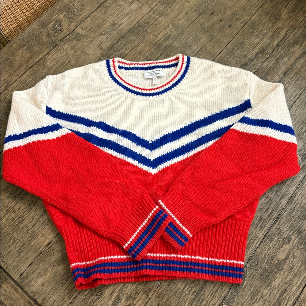 & Other Stories Red and Blue Chevron Sweater